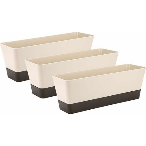 Rectangular Flower Box, Plastic Rectangular Flower Pot, Outdoor Balcony Planters for Succulents, Flowers, African Violets, 30.5cm, Set of 3 (1/5)