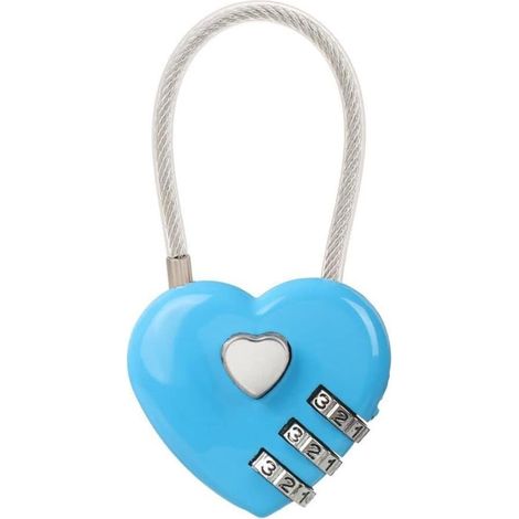 Cadenas en forme de cœur, cadenas à combinaison à trois chiffres, cadenas pour bagages, pour tiroirs de salle de sport (bleu) (1/3)