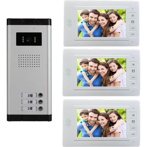 Videocitofono a colori cablato da 7 polliciTelecamera a infrarossi con visione notturna a 700 linee TVMonitor per interni per 3 appartamentimontaggio a parete