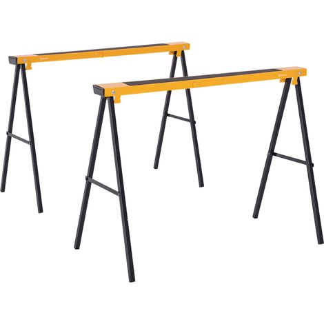 DURHAND Set aus 2 kompakten Klappböcken mit Tragegriff, Maße 100 x 50 x 76 cm (L x B x H), rutschfeste Oberfläche, schwarz-gelbes Metall