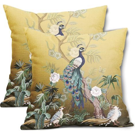 Taies d'oreiller d'Halloween, 45 x 45 cm, ornées de motifs de citrouille, de chauve-souris et de toile d'araignée, en coton et lin, ensemble décoratif de deux taies d'oreiller – convient aux coussins (1/5)