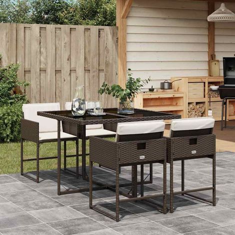 vidaXL 5 Piece Garden Dining Set with Cushions Brown Poly Rattan (1/5)