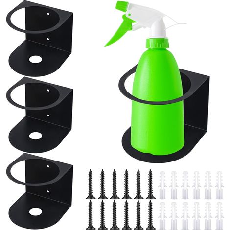 Lot de 4 Supports pour flacons pulvérisateurs, Acier inoxydable, Noir, Fixation murale, Pour garage et maison (1/5)