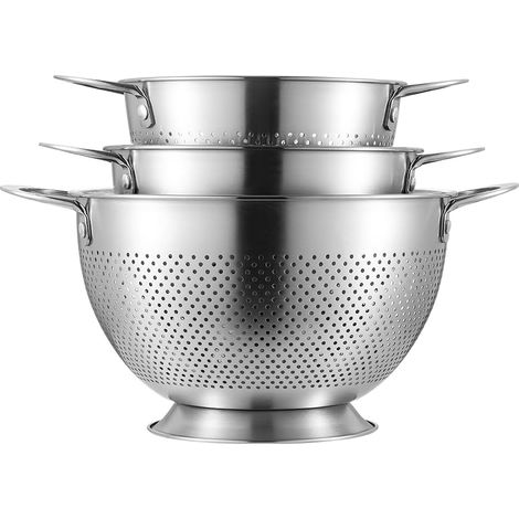 3 Pièces Passoire Inox Tamis Cuisine avec Poignées et Base Métal Ustensile Cuisine pour Pâtes Salade Riz (1/5)