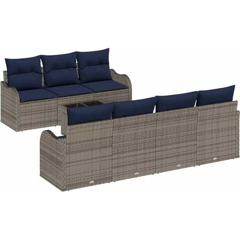 Sofa Set 8 pcs 7-Seater Grey Poly Rattan vidaXL (1/5)