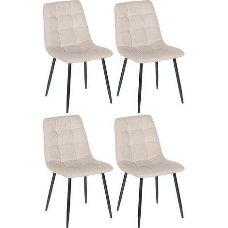 Juego de 4 sillas de comedor modernas y confortables en tela de terciopelo crema y metal negro 100001794 (1/5)