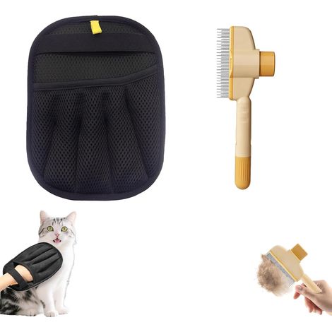 Kit de Toilettage pour Animaux avec Gant Double Face à Cinq Doigts et Brosse Autonettoyante, Épilation Douce pour Chien, Chat, Lapin, Poils sur Meubles, Tapis et Vêtements (1/5)
