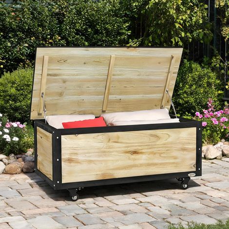 Coffre de rangement d'extérieur en bois massif 121 L avec roues (1/5)