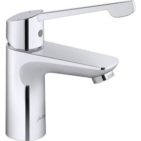 Jacob Delafon – Mitigeur lavabo PMR sans vidage – Levier long 150 mm – Débit 5 L/min – Finition chrome résistante – Installation rapide 1 trou