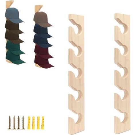 Porte-chapeaux mural en 2 parties, avec crochets, idéal pour ranger casquettes, chapeaux, casquettes plates, serviettes, ustensiles de cuisine, vis incluses. (1/5)