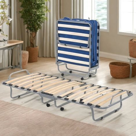 Talamo Italia Klappbett Betta, Einzelfaltbares orthopädisches Kinderbett, 100% Made in Italy, Kinderbett mit Kunstlederbezug, inklusive Matratze Cm 80x190, Weiß (1/4)