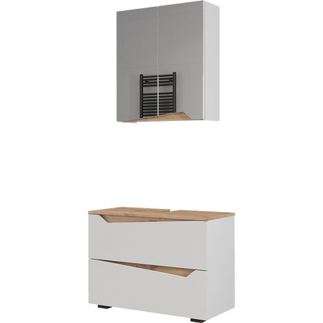 Meubles bain Marelle, Blanc/Artisan, 2 parties, Vicco