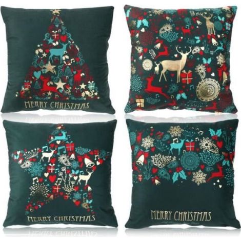 Taie d'oreiller - Noël - Vert - 45x45cm - Housse de coussin - Décoration intérieure (1/3)
