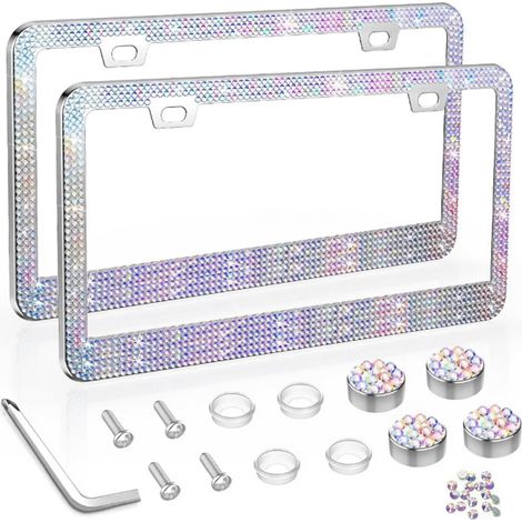 Lot de 2 cadres de plaque d'immatriculation scintillants avec strass en acier inoxydable - Accessoires extérieurs de voiture (1/5)