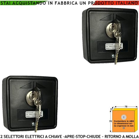 Interruttore Elettrico Ritorno a Molla Due Pezzi 4 Chiavi Codice Univo 3 Posizioni Apre Stop Chiude 15 A Isolamento 250 V Apertura Condominiale Pedonale Montaggio Esterno Selettore Comando Automatismi (1/4)