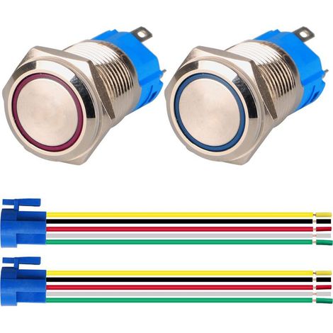 Pulsante a 2 pezzi, in acciaio inossidabile, impermeabile 220V-230V, con anello LED, foro di montaggio da 16 mm, per quadro elettrico. (1/5)
