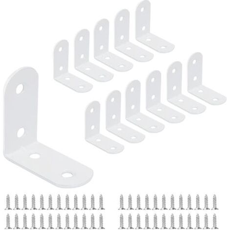 royaluxe-Lot de 12 équerres d'angle 40 x 40 mm à angle droit à 90 degrés en métal avec 48 vis pour fixation de meubles en bois Blanc