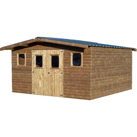 FORESTA Abri de Jardin en Bois THA404002T Thermochauffee Epicea THT 28 mm Double Pente 19,69 m2 Hors Tout 4300 x 4580 mm en France Garantie 2 ans (1/4)