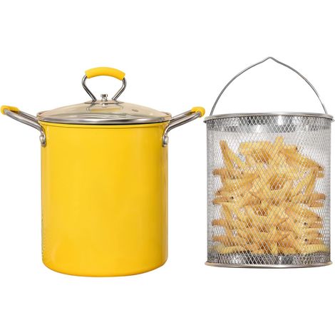Friteuse 3L avec Panier Passoire, Petite Poêle à Frire avec Poignée en Silicone Anti-Brûlure, Acier Inoxydable 304, pour Frire Frites, Poisson et Poulet (1/5)