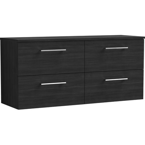 Balterley Bramshall Modern Bathroom 4 Soft Close Drawer Wall Hung Vanity Unit with Worktop, Charcoal Black, 1200 mm