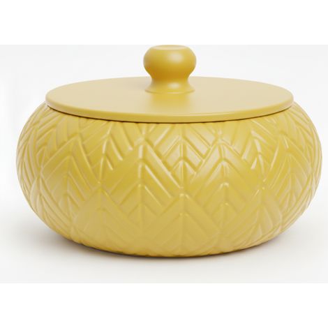 Scatola portagioie gialla decorativa con coperchio, ideale per la toeletta.