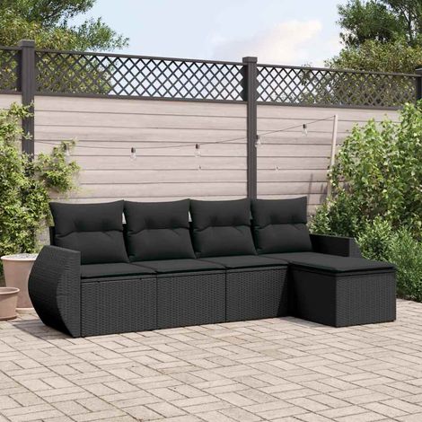 Set de muebles de jardín 5 pzas y cojines ratán sintético negro vidaXL (1/3)