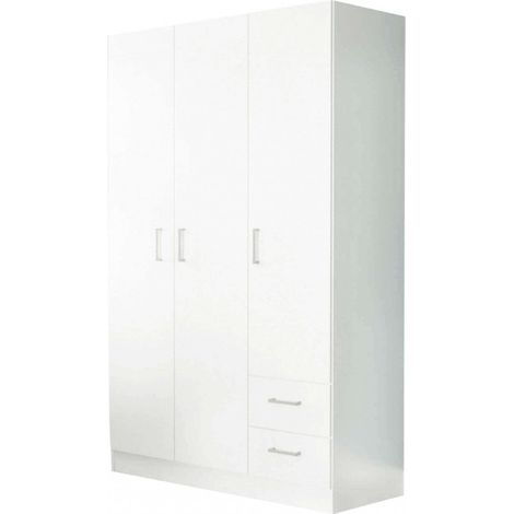 Armadio in legno da interno camera da letto con asta appendi abiti 3 ante e 2 cassetti Geremy - White (1/4)