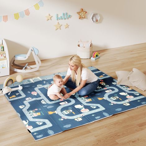 Tapis de jeu pour bébé pliable et réversible. tapis de sol en mousse épais. 202 x 180.5 x 1 cm. multicolore