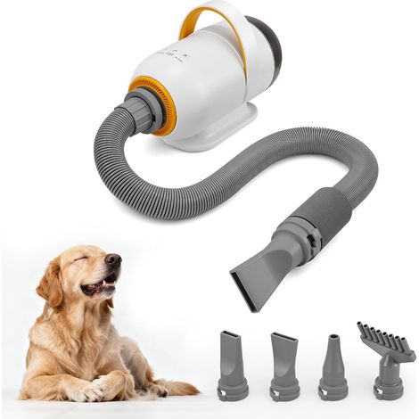 Sèche-chien 3200 W pour animaux de compagnie avec 7 vitesses, souffleur avec 4 embouts, sèche-cheveux pour chien avec fonction air chaud et froid, kit de toilettage pour chiens et chats (1/5)