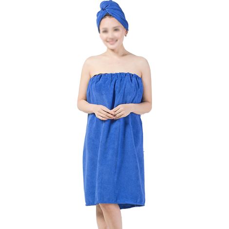 Body Wrap - Terry Cloth - Spa Set - For Women - Includes 1 Body Wrap And 2 Hair Towels - Ecofabric - Mid-Thigh Length With Elastic Band And Snap Closures (1/5)
