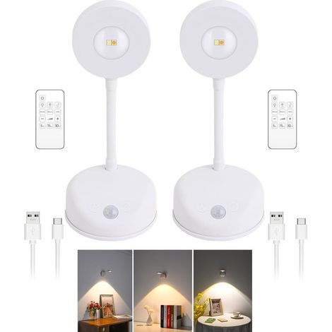 2 unidades de lámpara de pared LED con forma de ojo de gato de 2000 mAh con sensor de movimiento, recargable y regulable, color blanco (1/5)