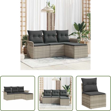 Terrassensofa - Sofa Set mit Kissen 4 pcs Grau Poly-Rattan (1/5)