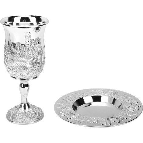 Ensemble de tasses Kiddush de Style européen, vin et assiette multifonctionnels Vintage à pied pour les Festivals de mariage, couleur argent (1/5)