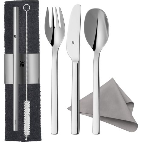WMF My2Go Posate portatili da viaggio per 1 persona, 8 pezzi con custodia portaposate, cannuccia e spazzola per pulizia, acciaio inox, idea regalo, riutilizzabili (1/5)