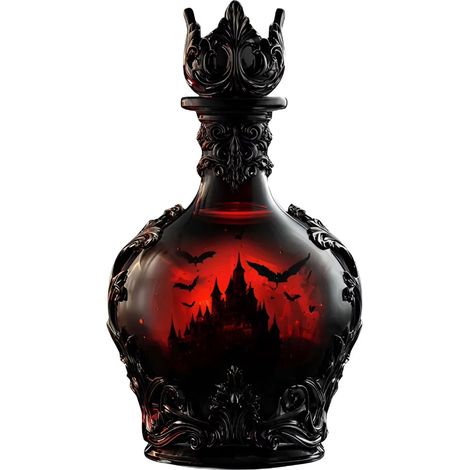 Bouteille En Verre Décorative - Fiole Gothique Château Rouge Noir - Pour Décoration Intérieure Halloween Bar Style Vintage - Lot De 1 (1/5)
