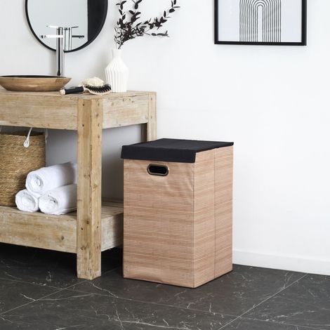 Panier à Linge - Je Cherche Une Idee - Compact - Effet Bois - Marron (1/4)