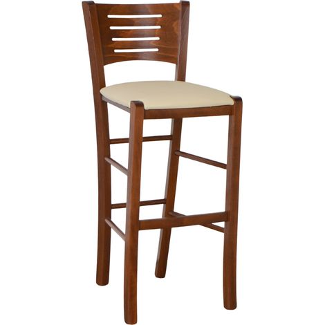 Sgabello verona in legno noce scuro h 73 con seduta imbottita beige