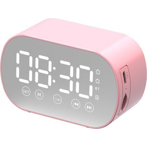 Sveglia con altoparlante Bluetooth - con display a specchio a LED, radio, previsioni del tempo - due allarmi potenti - adatta a chi ha il sonno pesante - rosa