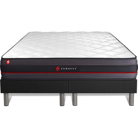 Ensemble matelas sommier 180 x 200 cm – Mémoire de forme 24 cm – Confort ferme – Coutil microperforé ultra-respirant – Sommier tapissier 14 cm – Somness