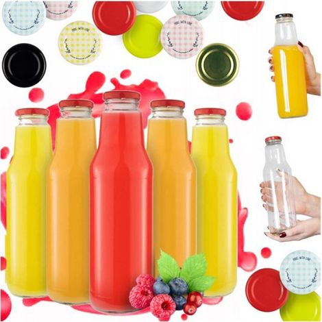 Bouteille De Jus - Verre 750 Ml Avec Couvercle - Pour Boissons Fraiches Ou Maison - Lot De 40 (1/5)