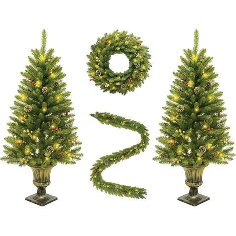 Lot 2 sapins crayon 121,92 cm à piles, coffret 4 pièces sapin couronne guirlande Noël (1/5)