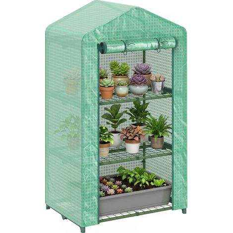 Outsunny 3 Tier Mini Greenhouse Grow House w/ Roll Up Door, Green