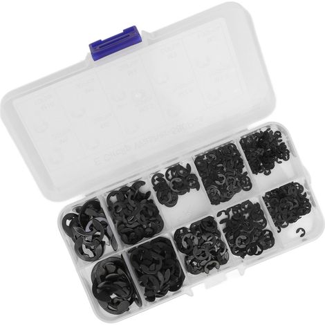 580 rondelles circlips E en acier inoxydable, kit complet avec boîte, fixation durable, type E, couleur noire (1/5)