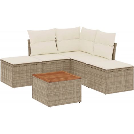 Salon de jardin avec coussins 6 pcs beige résine tressée (1/3)