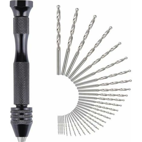 31 Pièces Perceuse à Main Twist Drill Bits Mini Perceuse à Main de Precision Aluminum Mandrin Sans Clé 30 Foret Fraise Twist 0,3-3,0 mm Pour Bricolage Forage Avec Sac (1/5)