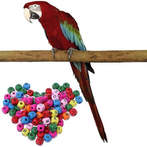100 bunte, buchstabenförmige Holzperlen zum Selbermachen, Spielzeug für Käfigvögel (Papageien). (1/4)