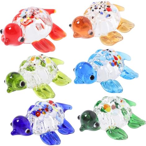 6 Stück Bunte Schildkrötenfiguren aus Glas Smalle (1/5)