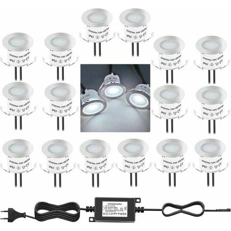 16 spots LED encastrables extérieur, IP67 étanche, 4500K neutre, Ø32 mm, 0,6 W, DC 12 V pour allées et terrasses