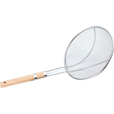 Passoire à mailles fines, polyvalente, en acier inoxydable avec manche en bois, cuillère à écumer robuste pour la cuisine domestique
