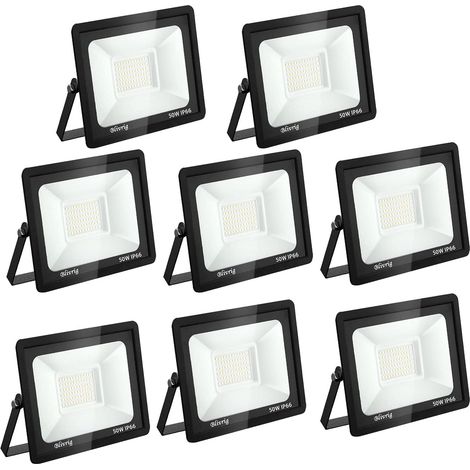 8PCS Projecteur LED Extérieur, 50W Spot LED Exterieur 5000LM Super Lumineux 6500K Blanc Froid Éclairage de Sécurité Extérieur IP66 Imperméable pour Garage Jardin Terrasse Parking
